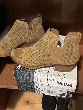 Kensie Tan Perforated Suede Chelsea Booties